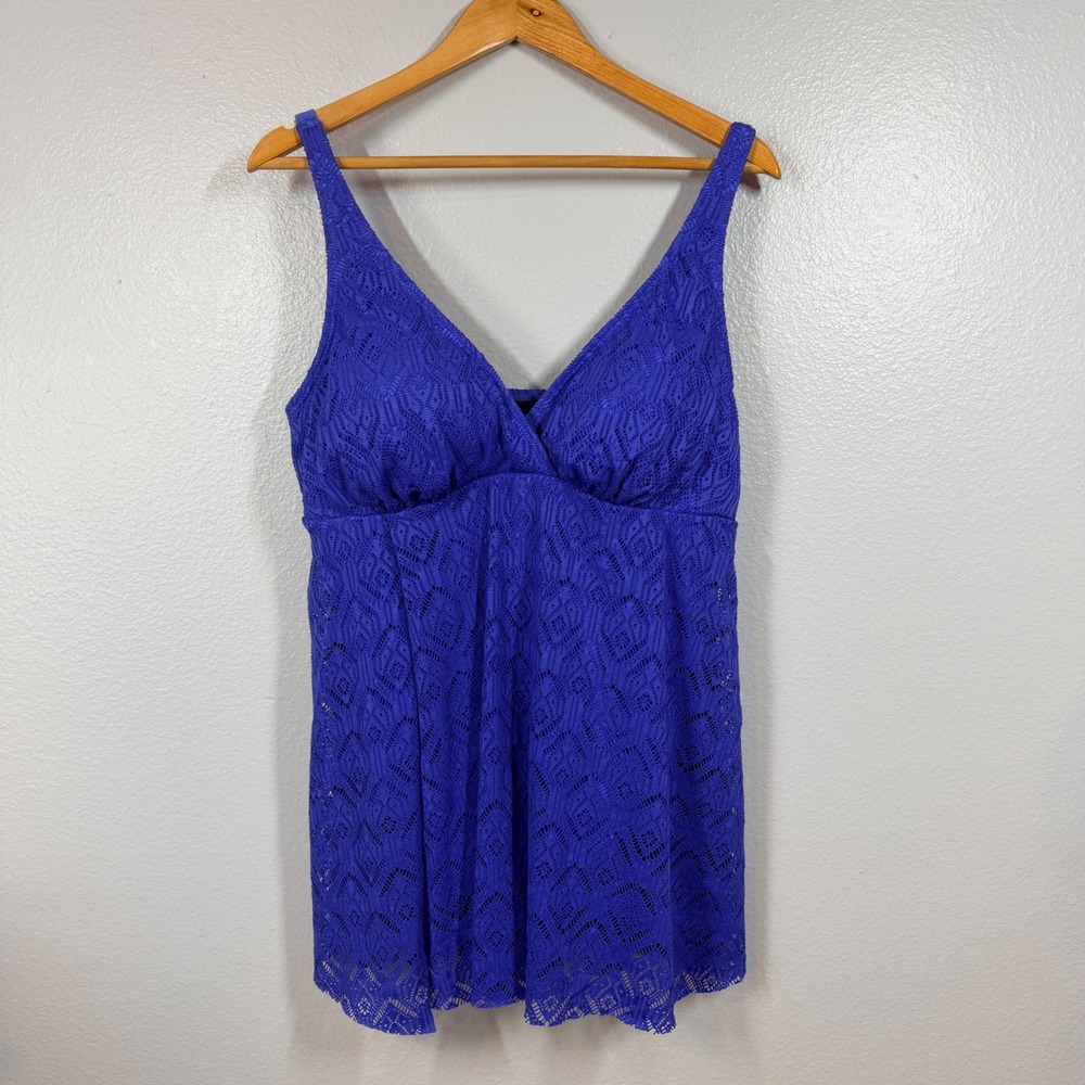 Swimsuits For All Swimdress Womens 18 Blue Lace One Piece Swimsuit Crochet